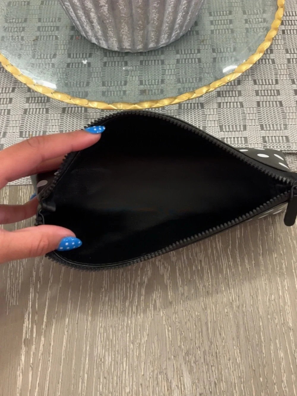 kate spade Black White Polka Dot Zip Pouch with Gold Spade